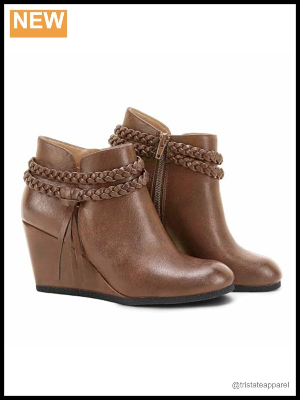 Faux Suede Western Wedge Ankle Boots with Braided Fringe